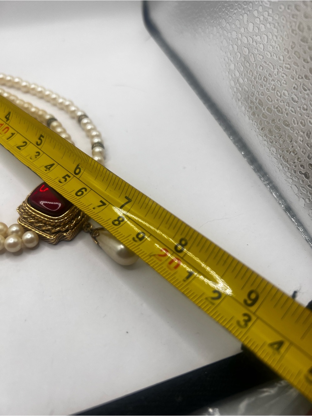 Vintage 1928 Pearl Double strand Necklace with red glass pendant and pearl - Picture 6 of 10
